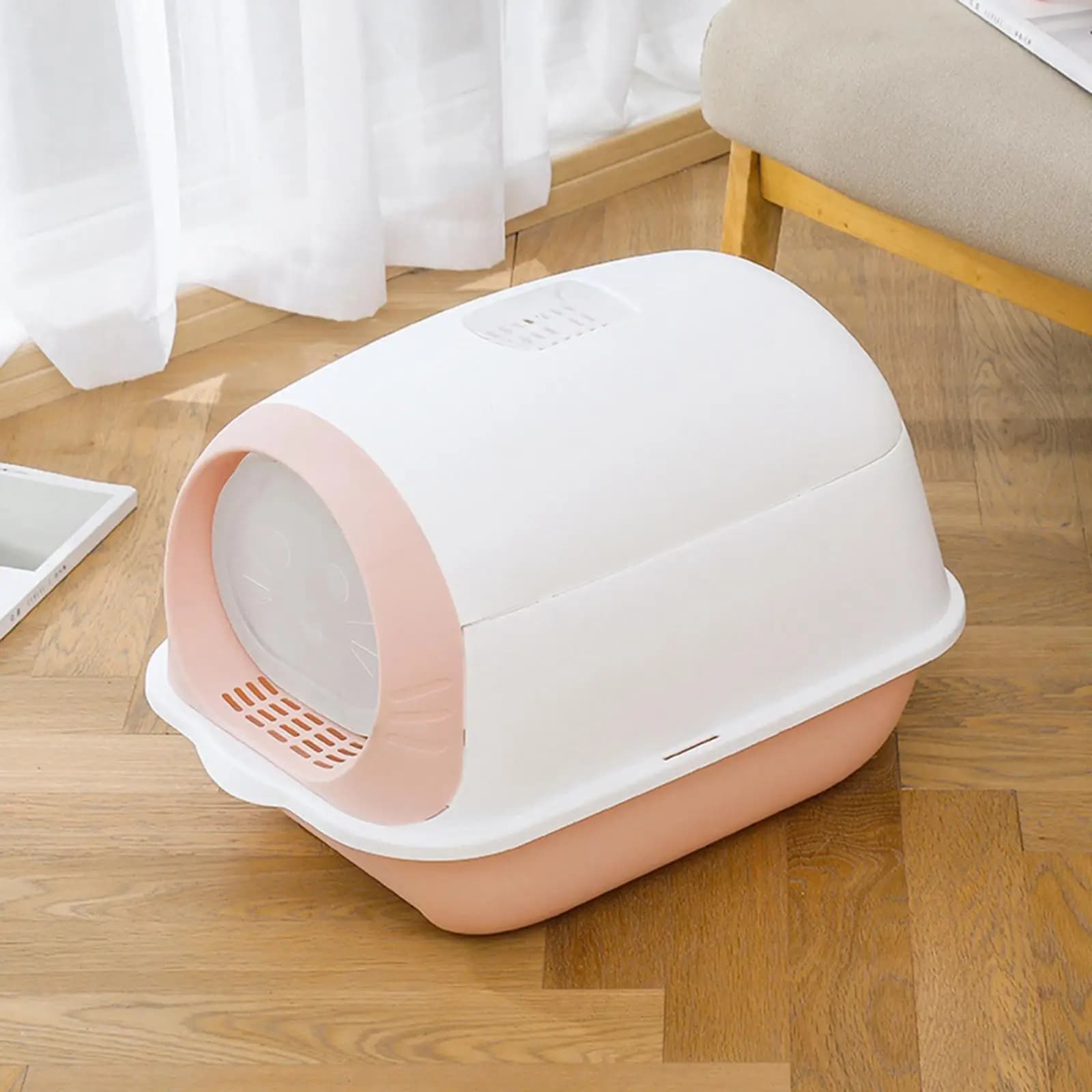 Pet Litter Tray, Enclosed Potty Toilet Litter Pan Container with Gate Hooded Cat for Small and Medium Dogs Rabbit Kitten Kitty