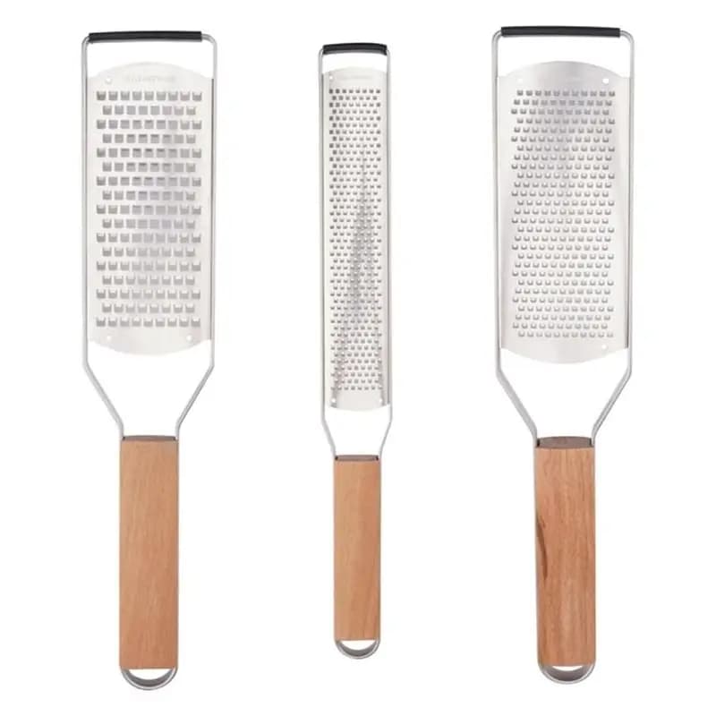 AA81-Grattugia Professionale per Formaggio in Acciaio Inox con Manico in Legno per Formaggio, Cioccolato, Spezie