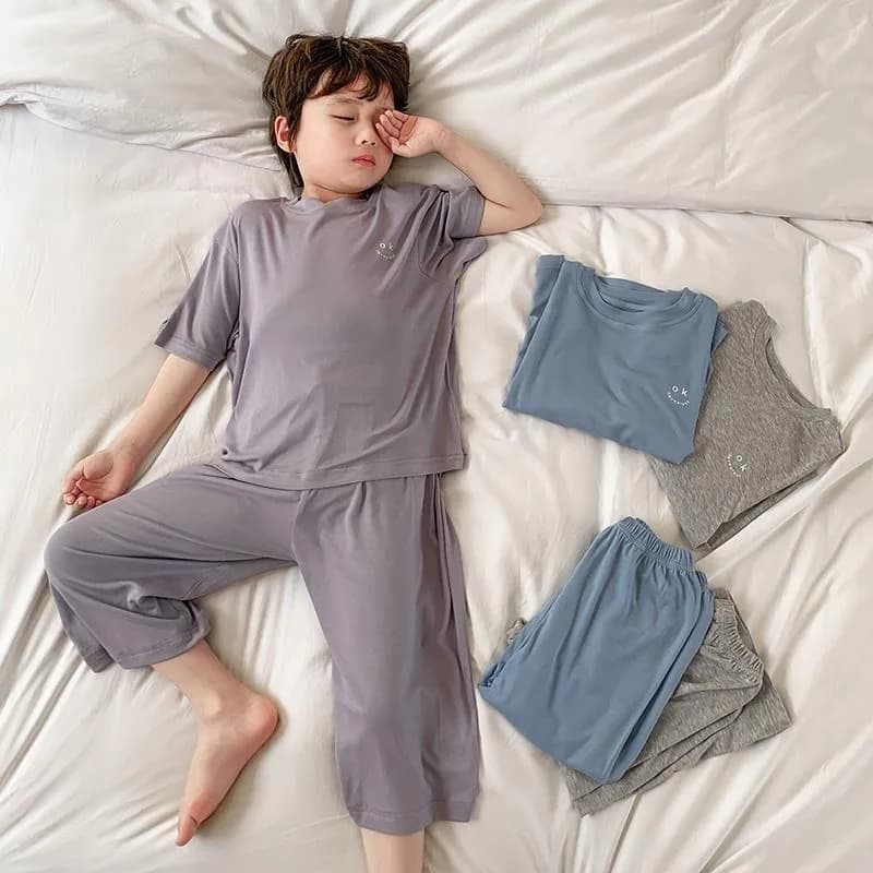 Abbigliamento estivo minimalista per la casa del ragazzo Tinta unita Indumenti da notte leggeri larghi e comodi Set casual in due pezzi per adulti