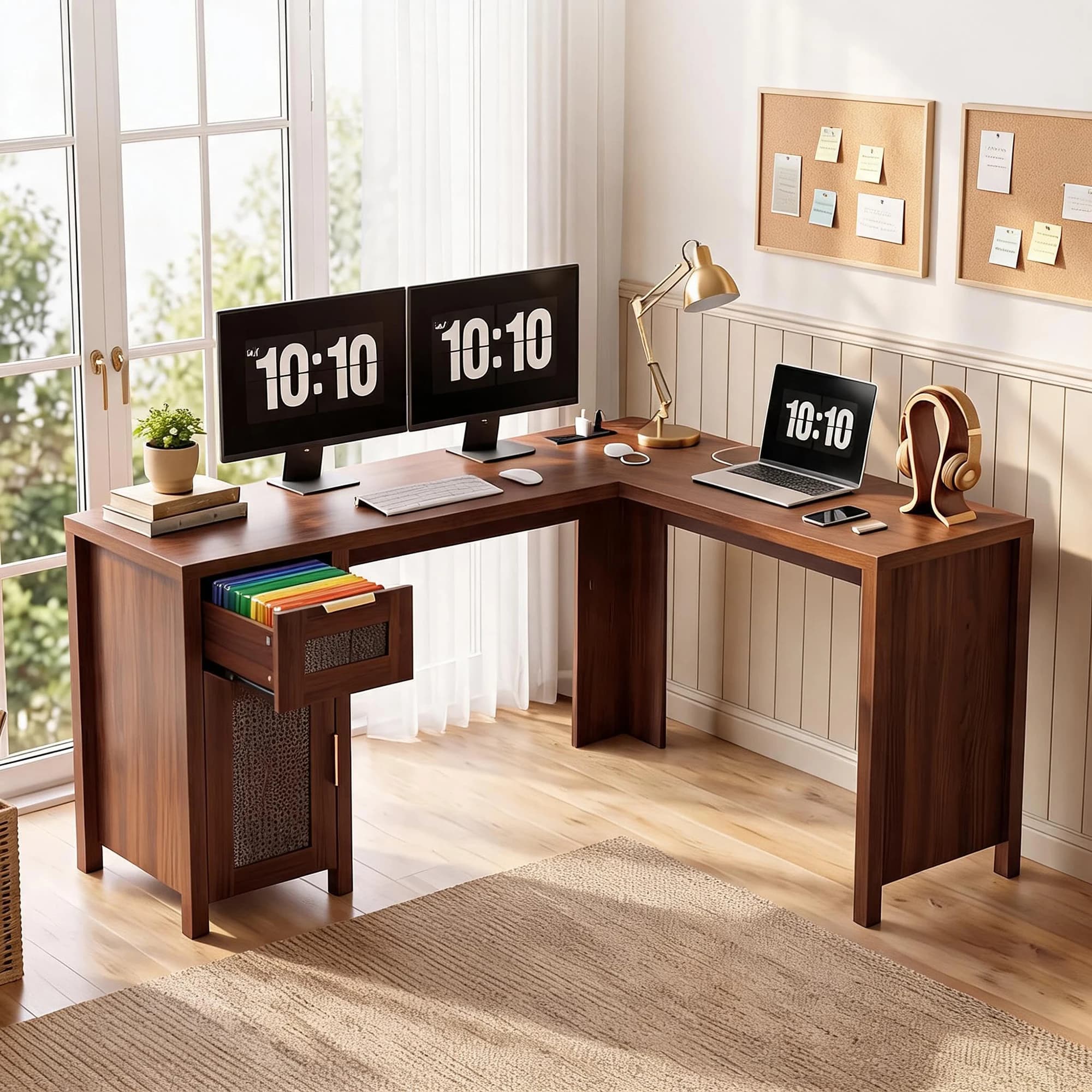 L Shaped Office Desk With Storage Shelves, Modern Corner Computer Desk Workstation For Home Office, Study, Gaming And Small Spaces