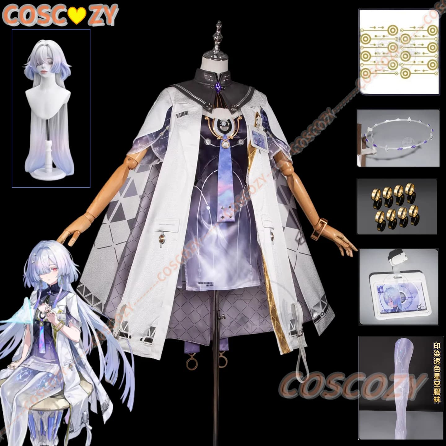 Mornye Cosplay Costume with Wig, Beautiful Dress, Mantle, Women and Girls Hair Accessories, Complete Set for Festival and Carnival