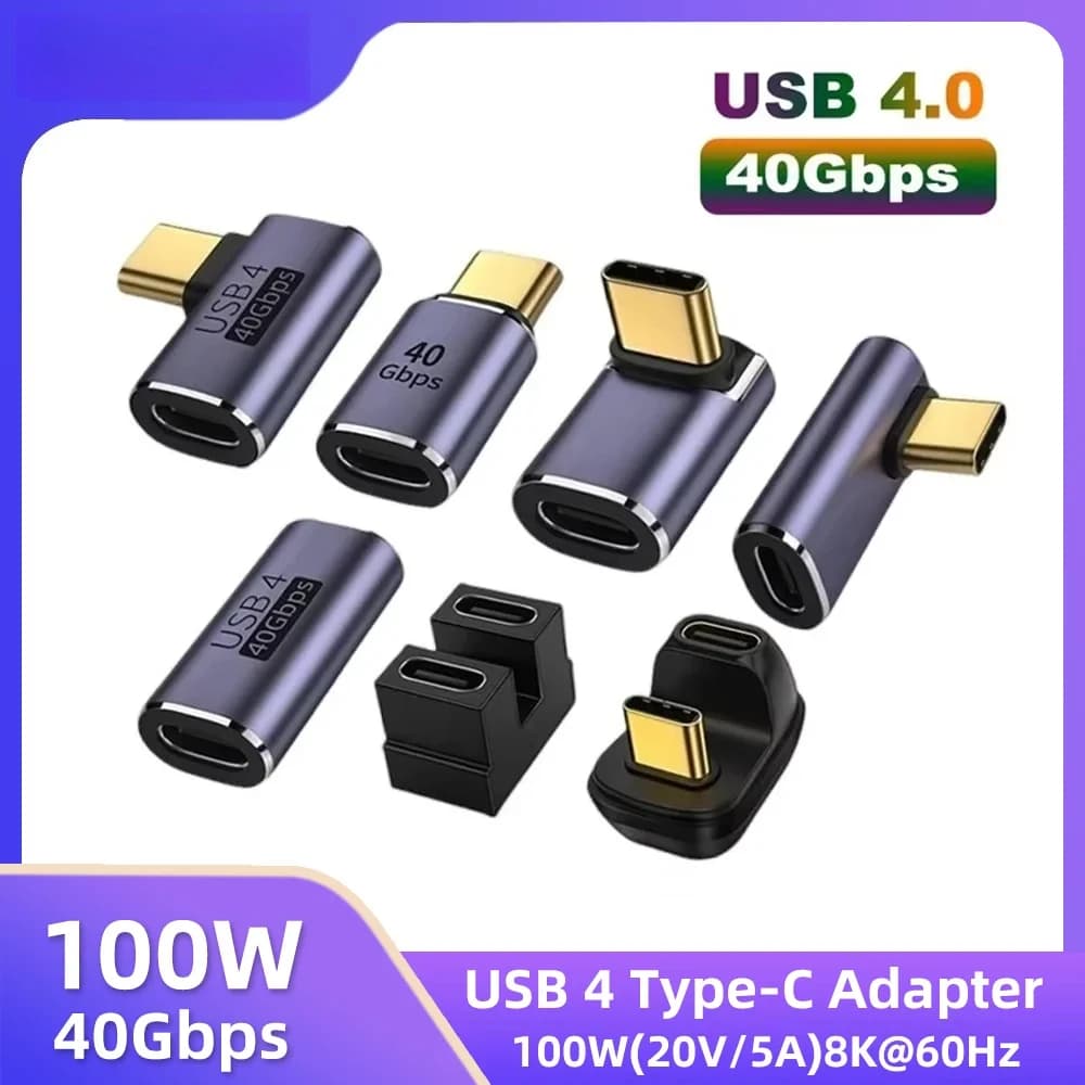 USB4.0 40Gbps 90° ° Adattatore USB-C ad Angolo Retto PD 100W per Ricarica Rapida, Convertitore Video 8K 60Hz OTG per MacBook