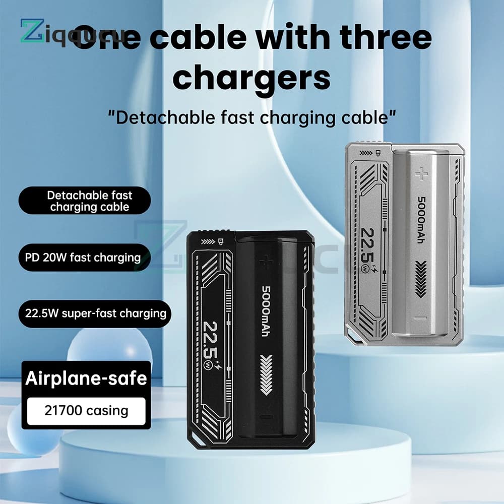 Power Bank Case 21700 Welded 1 Piece PD 20W Quick Charging with Built-in Cable Detachable Battery Case-by-te-no battery