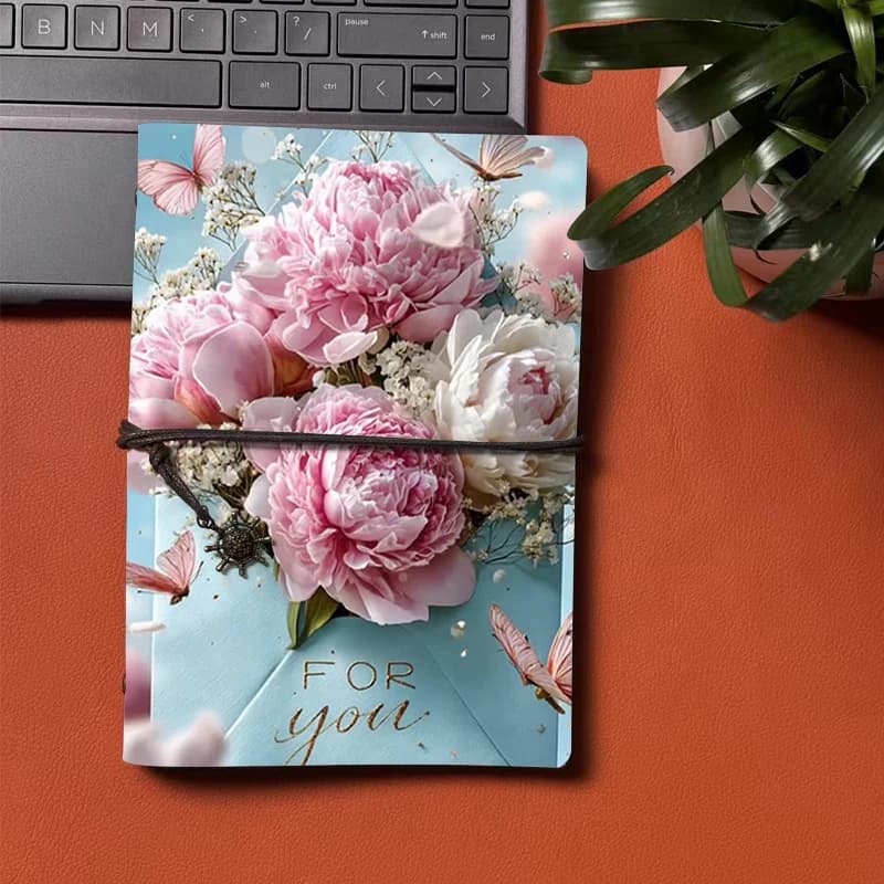 Vintage Pink Peony Butterfly Leather Journal A5 Travel Diary Birthday Gift For Women Floral Sketchbook Planner
