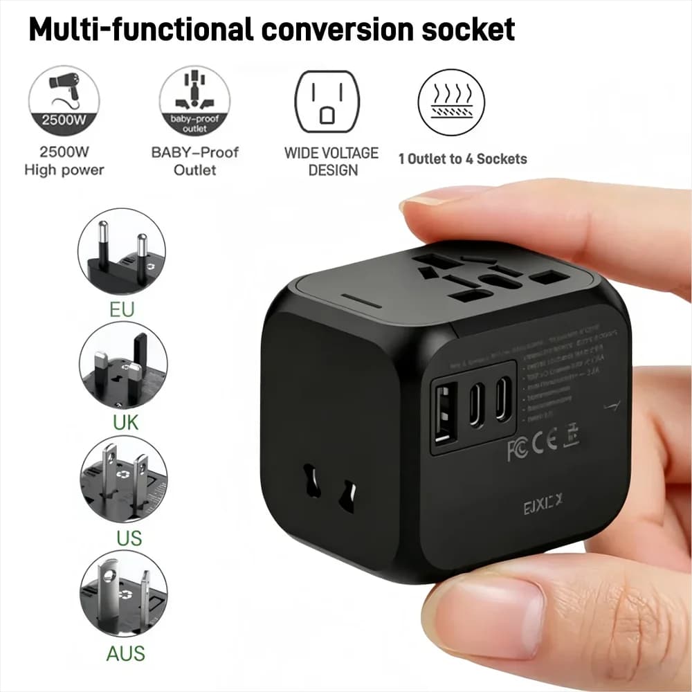 EU/UK/US/AU 2 Type C Adapter Universal Travel Plug Adapter USB Port Durable All-in-one Charger Adapter International Tourism