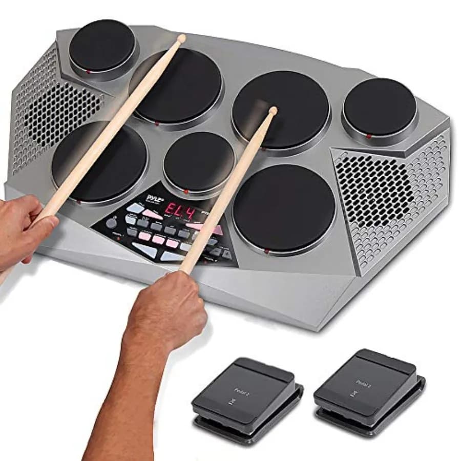 Kit Batteria Elettronica Portatile con Pannello Digitale, 7 Pad per Batteria, Pedale Hi-Hat/Bass Drum, Controller USB AUX, Tom-Tom, Hi-Hat, Rullante