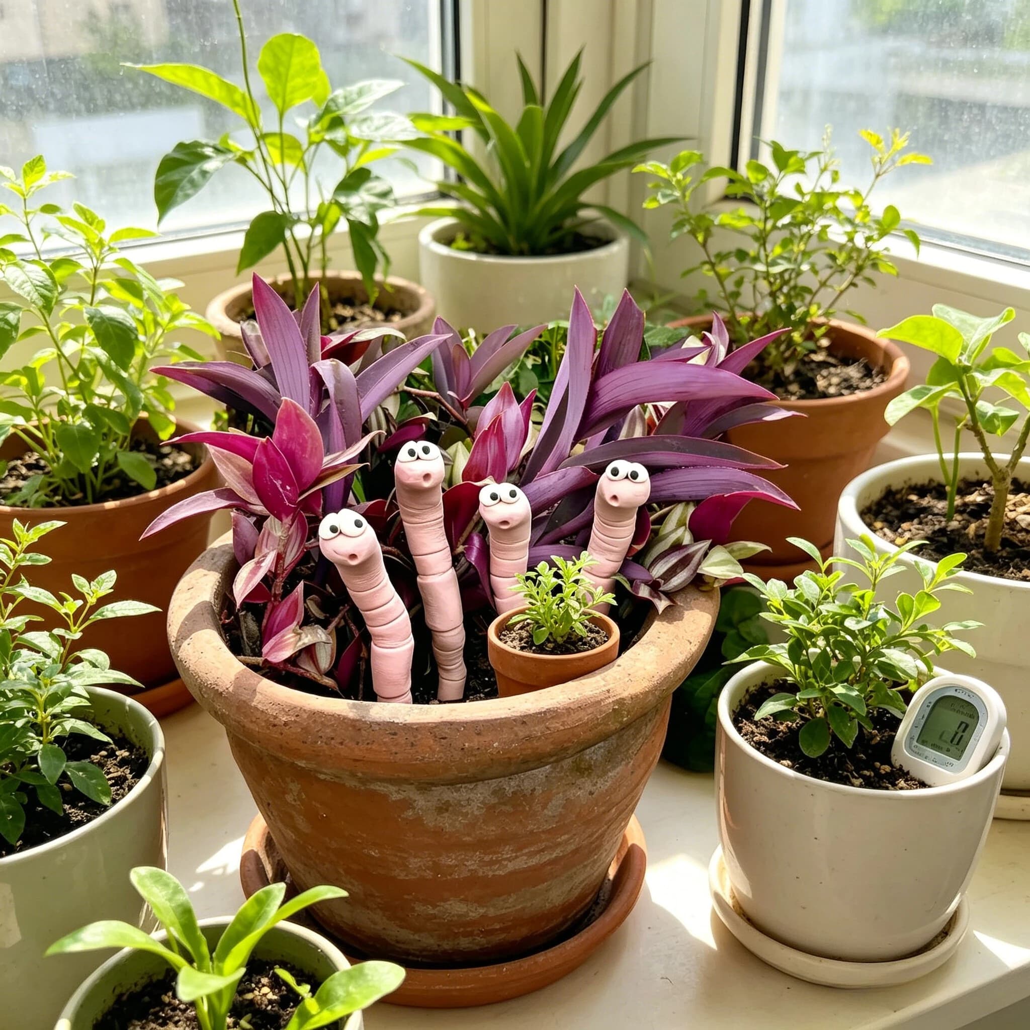Thirsty Worm Plant Decorations, Resin Garden/Courtyard Accessories Garden Decor Courtyard Potted Plant Humidity Measurement Tool