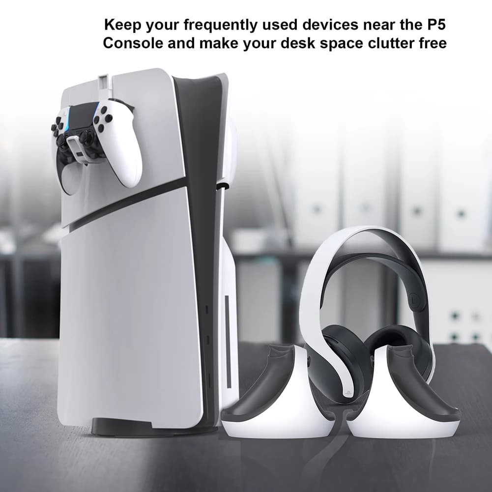 Support for Controllers and Gaming Headphones, Controller Hook, PS5 / PS5 Slim Console Display Stand