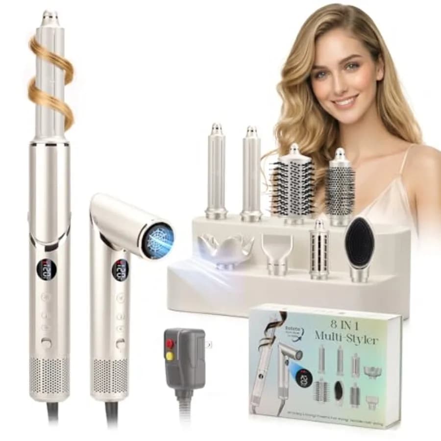 Brush Hair Dryer 8 in 1 Multifunction with Automatic Hair Dryer, 1.25 Inch Iron, Fast Drying, Folding, 110.000 RPM