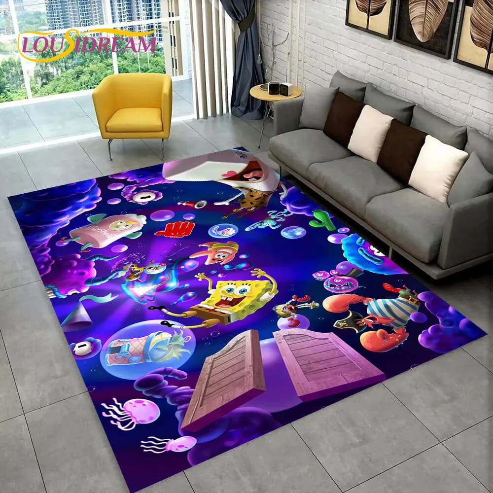 S-SpongeBob Cartoon Area Rug,Carpet Rug for Home Living Room Children Bedroom Sofa Doormat Decor,kids Play Non-slip Floor Mat