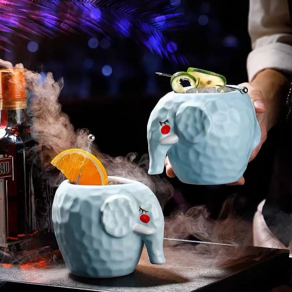Tazza in ceramica Tiki a forma di elefante Bicchieri da cocktail esotici carini per Bar Mai Tai, Punch, Pina Colada e bevande tropicali Tiki