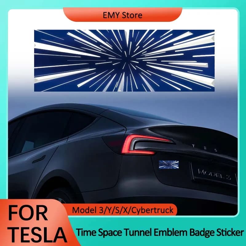 HEENVN For Tesla Model 3 Highland Time Space Tunnel PLAID Decorative Sticker 2024 Model Y S X Tail Mark 2025 Accessories