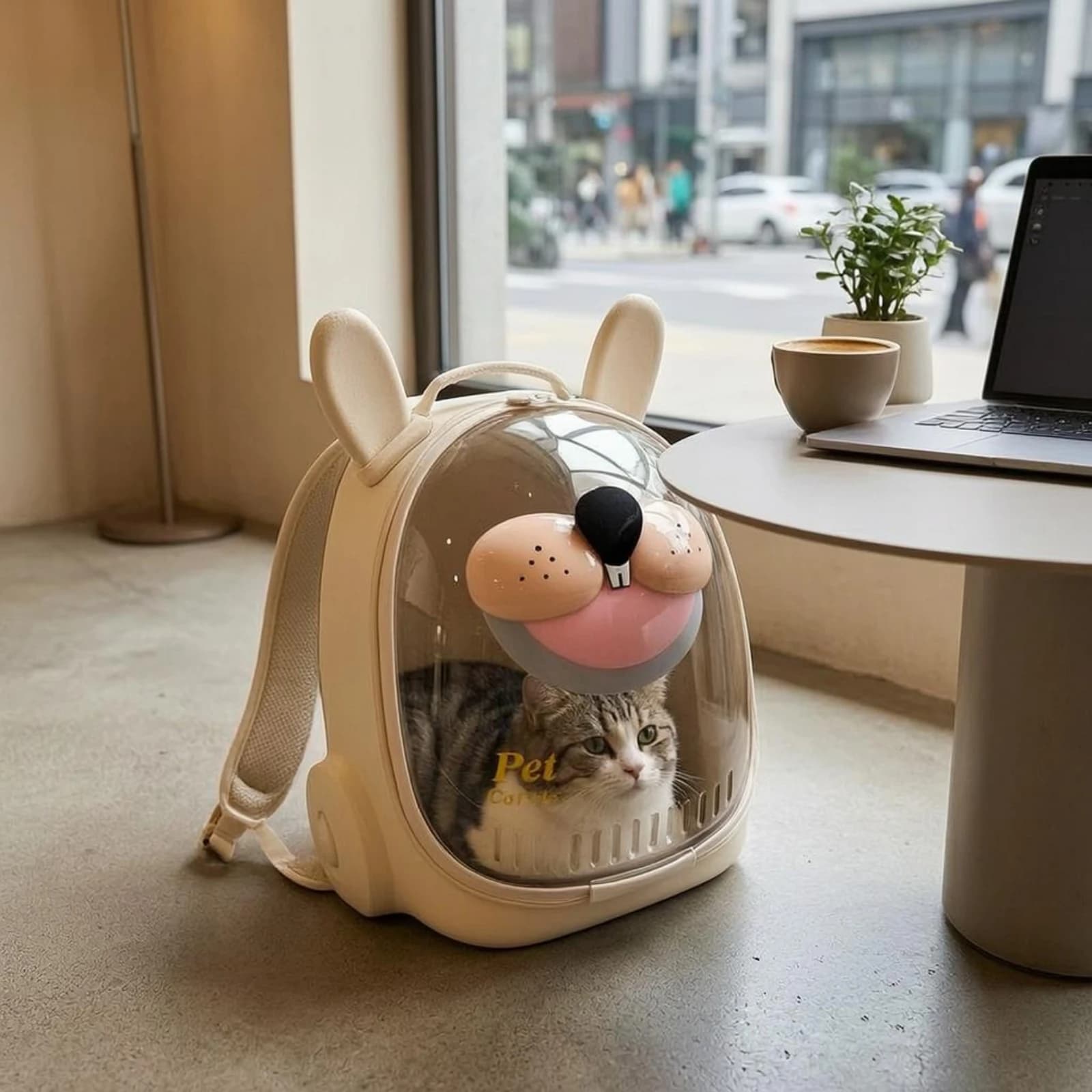 Space Capsule Pet Carrier Domed Front Cat Backpack Carrier Padded Shoulder Straps Top Handle