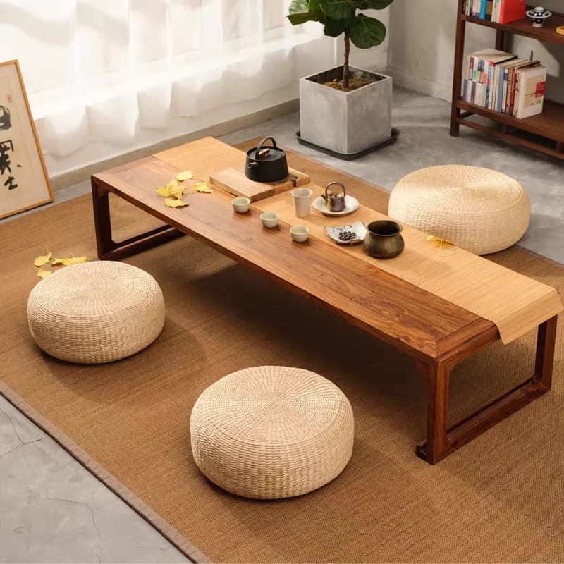 Japanese Style Floor Cushion Mat Grass Woven Zafu Meditation Pad Tatami Home Use round Shape Breathable Non-Washable Design