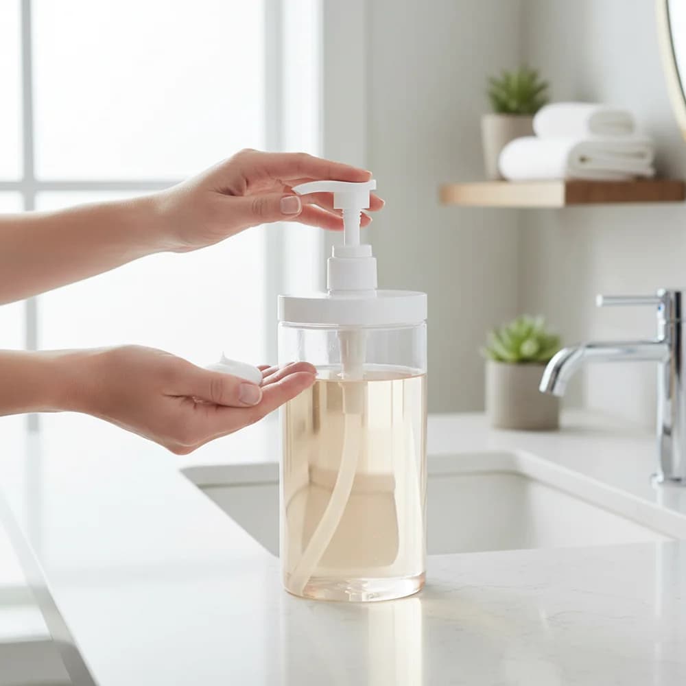 Flacone dosatore a pressione con bocca larga da 500/1000 ml, trasparente, per shampoo, gel doccia, contenitore per liquidi in PET, ricaricabile.