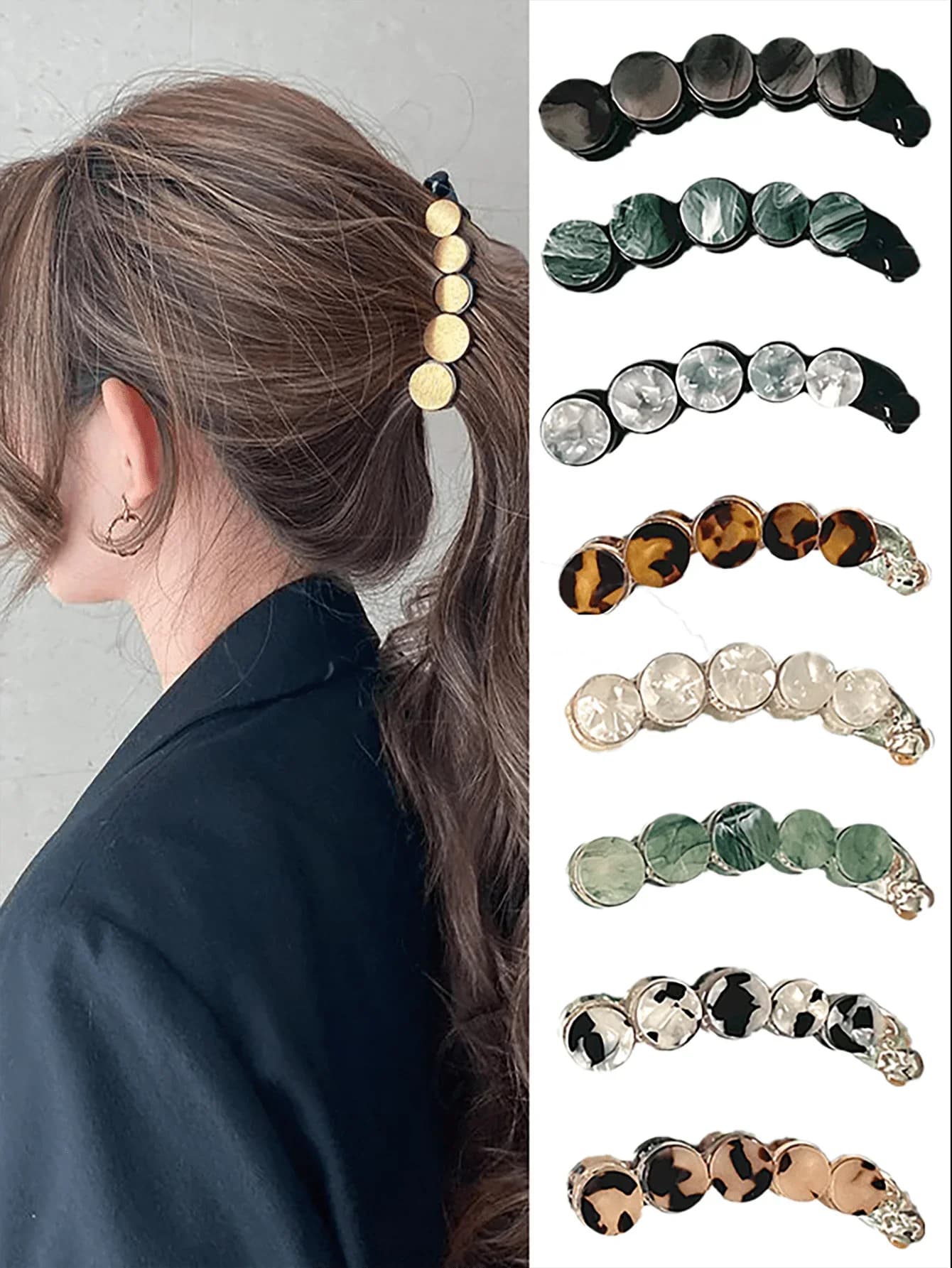 5 fermagli per capelli minimalisti in marmo, acetato, leopardato e tartarugato, per coda di cavallo, da donna