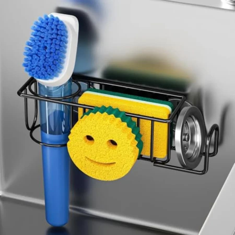 Porta spugna Smiley Face Lavello Caddy per lavello da cucina Porta spugna 4in1 con 2 ventose 1 pz Gancio adesivo Progettato f
