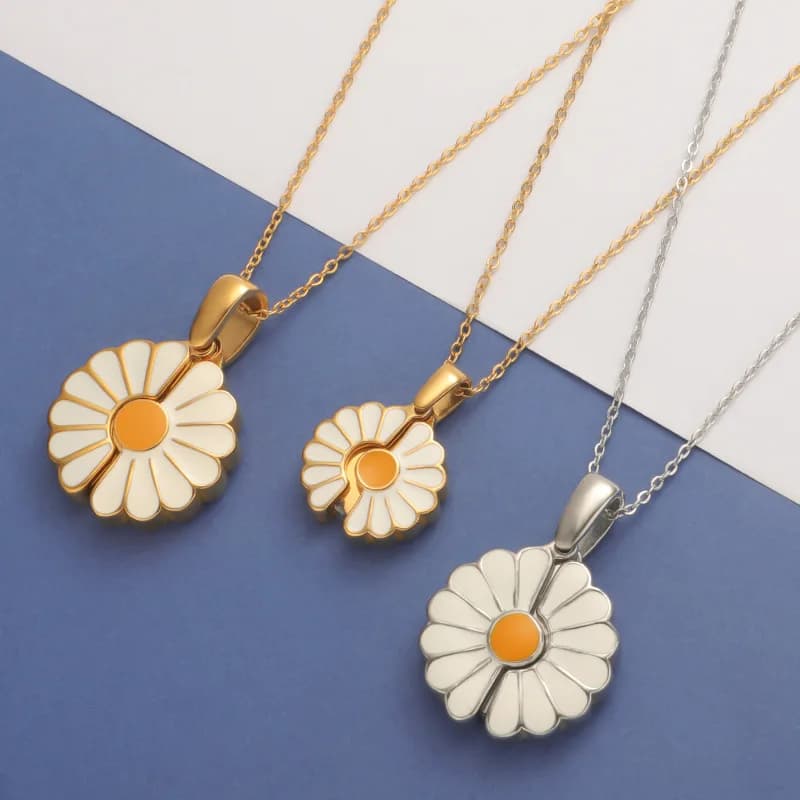 Fnixtar 1pc Stainless Steel Jewelry Sunflower Hidden Necklace For Women Pendant Secret Message Valentine Day Gift