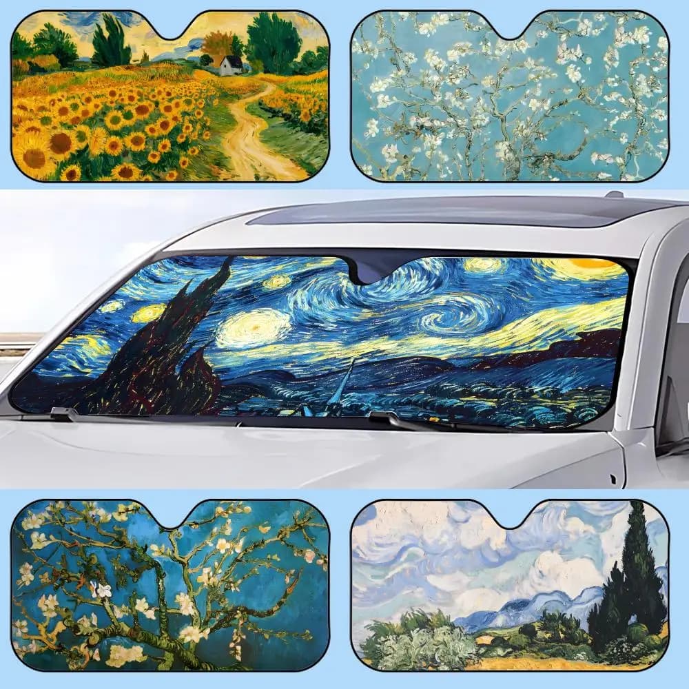 Vincent van Gogh Retractable Car Parasol, Anti-glare and UV Protection for Front Window