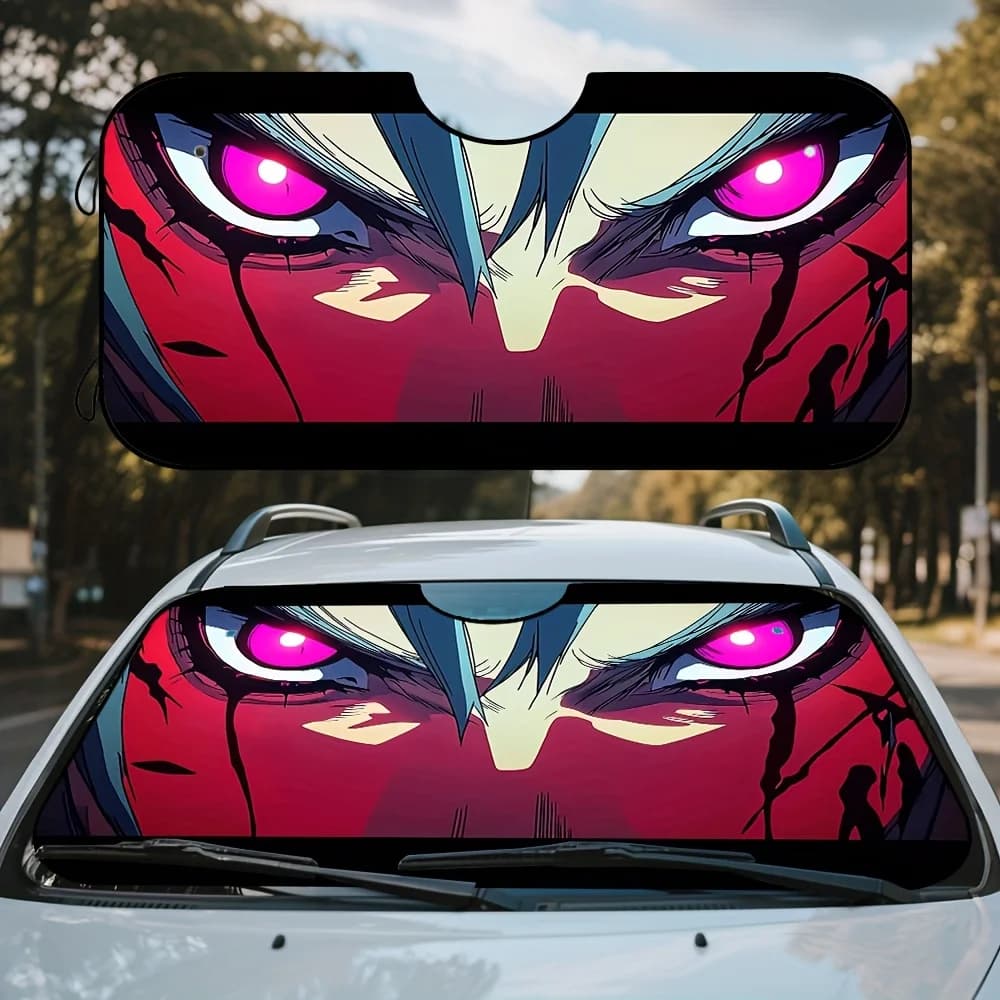 1pc, Anime Demon Blood Art Design Car Windshield Sunshade, Foldable And Space Saving, Ideal For Blocking Heat And Sunlight, Perf