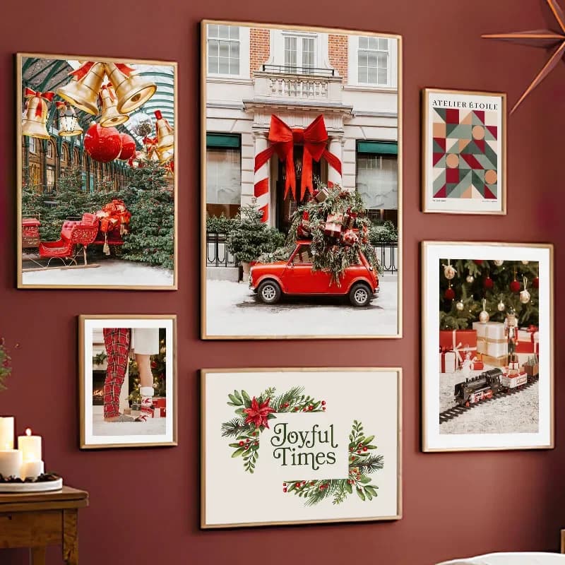 1pcs(No frame)Christmas Tree Red Car Gift Flowers Wall Art Canvas Painting Nordic Posters And Prints Wall Pictures For Living