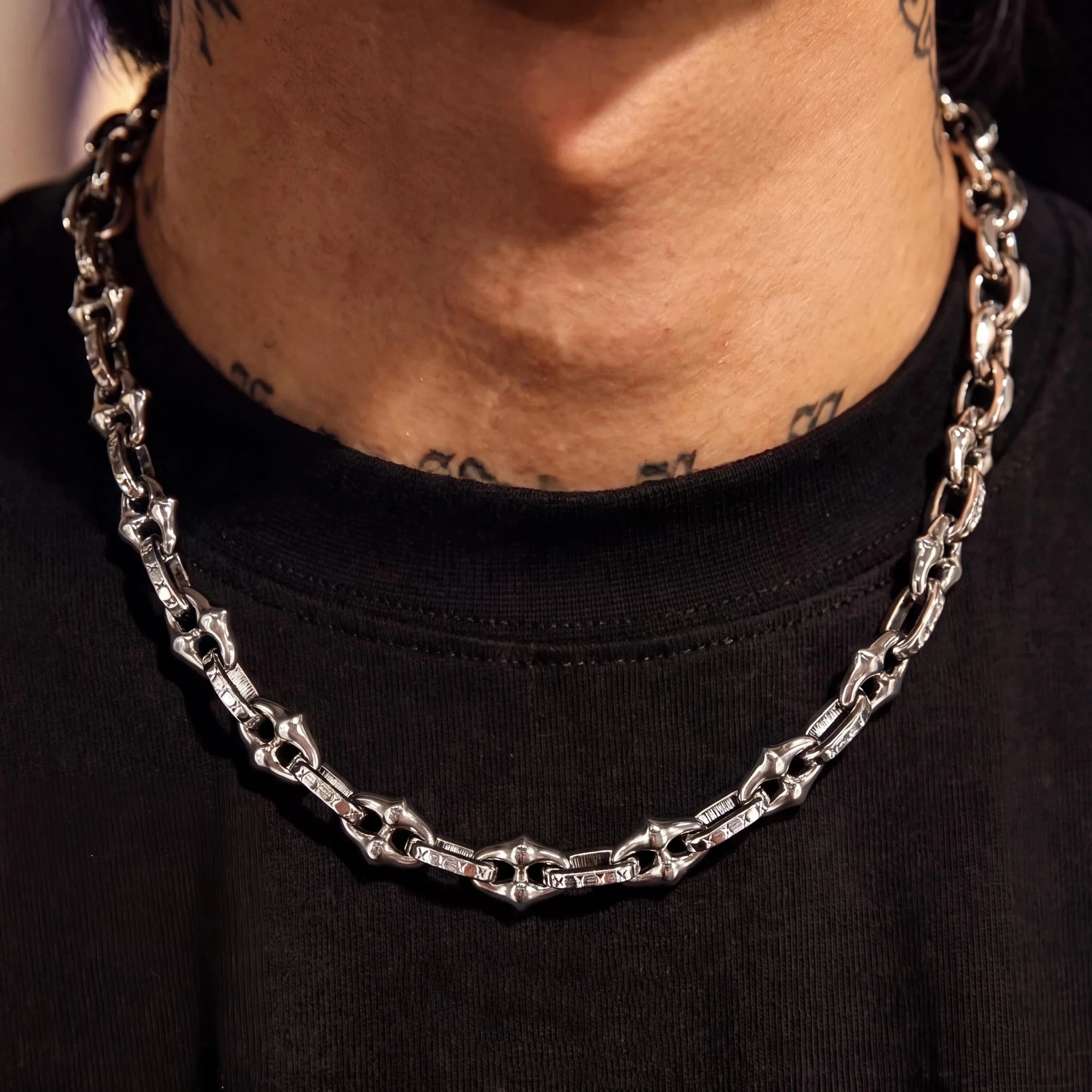 Y2K Gothic Punk Spike Link Chain Choker Necklace Silver Thick Chain Adjustable Hip Hop Streetwear Unisex Fashion Jewelry