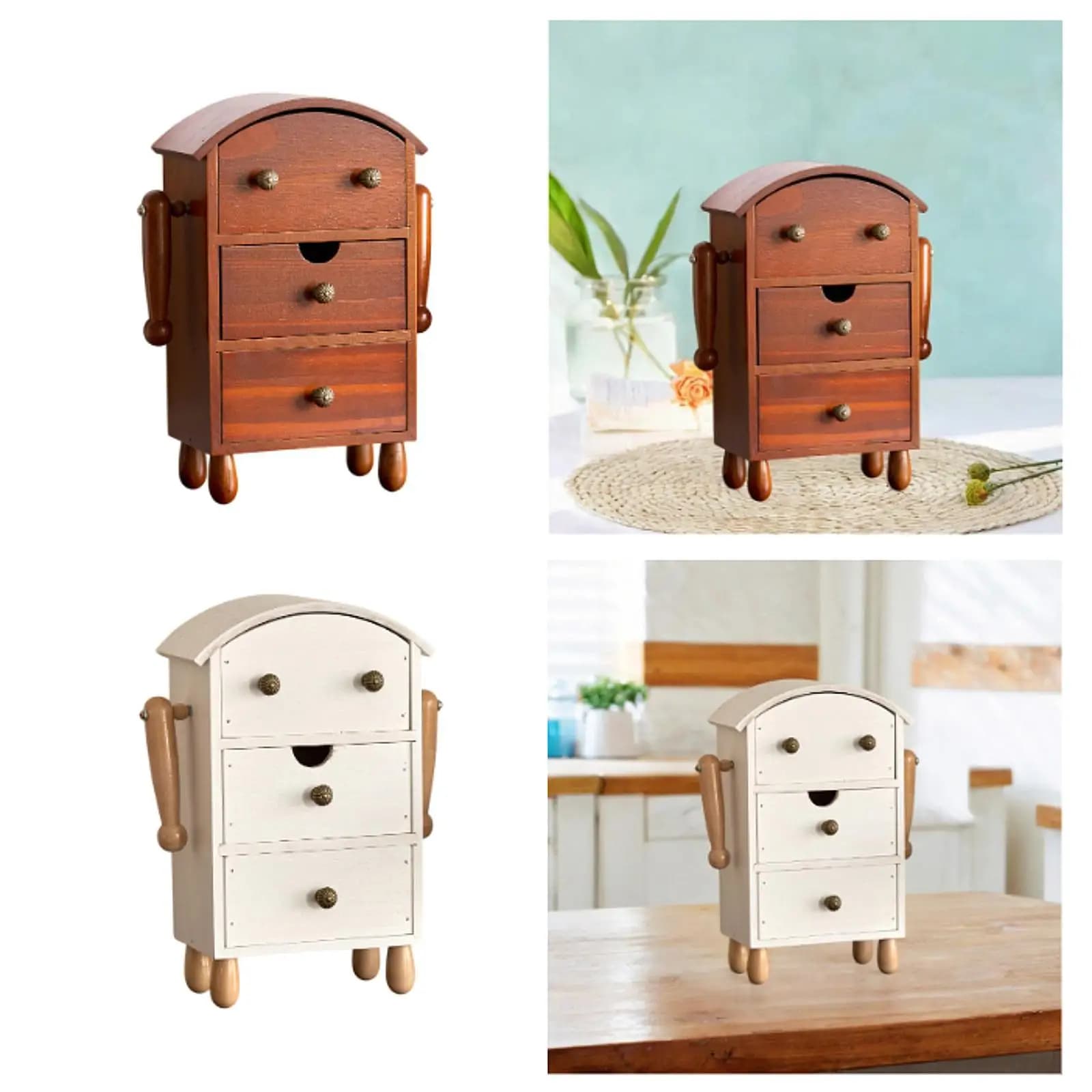 Portagioie in legno con 3 cassetti per donna, armadietto vintage antipolvere, organizer da scrivania per tavolo da toeletta da ufficio