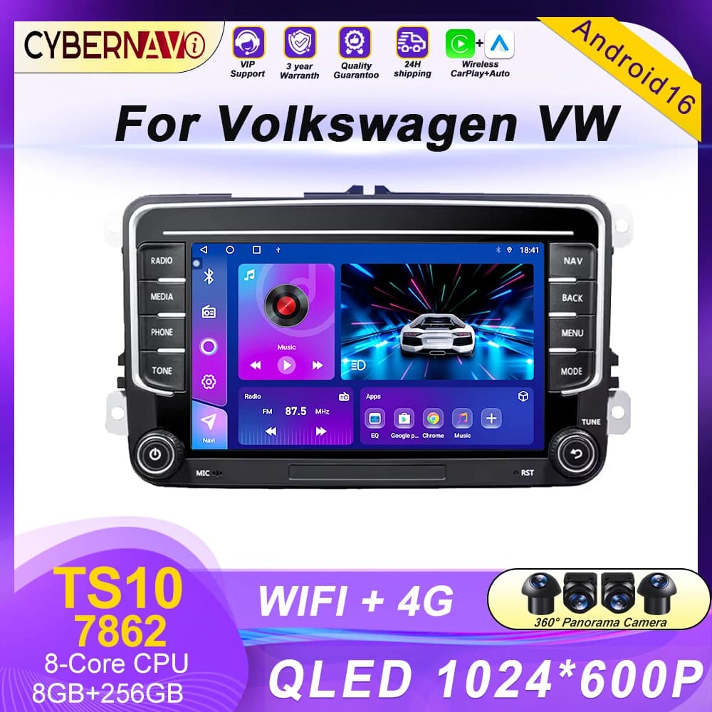 Car Radio For VW Skoda Golf Touran Passat B6 B7 Polo Android Auto Multimedia Video Player GPS Carplay BT QLED Screen Stereo WIFI