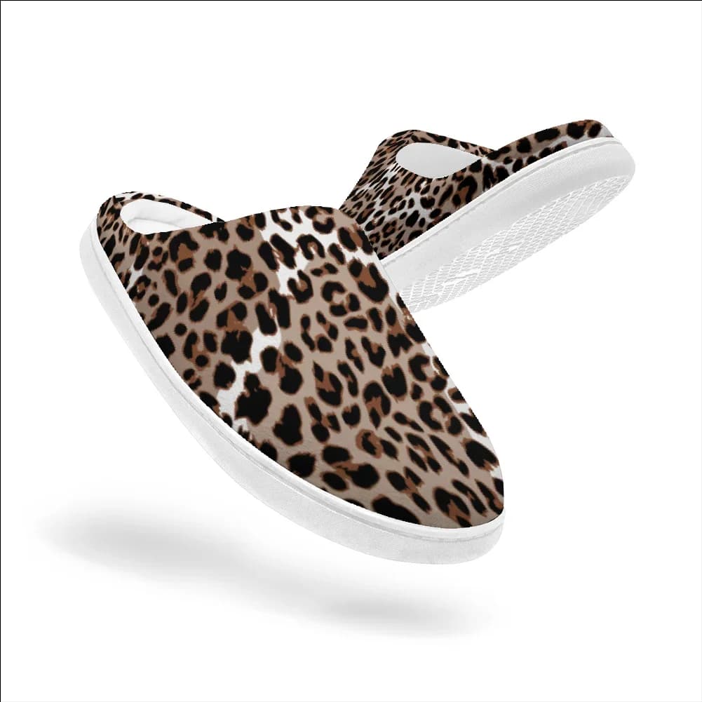 Leopard print cotton slippers plush casual warm slippers winter home cotton slippers