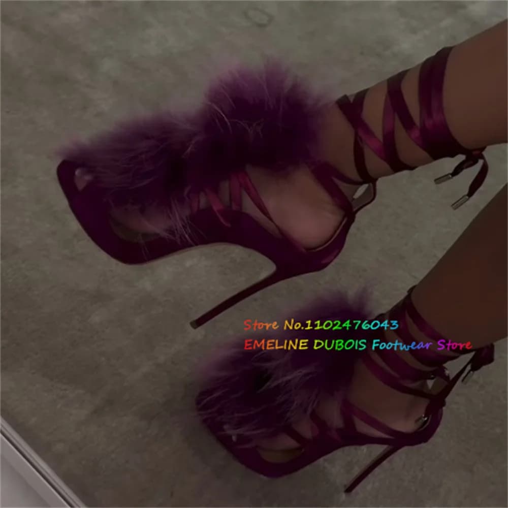 High Heel Sandals Suede Purple Women's Suede Open Toe Slip Ankle Strap Elegant Party Shoes For Banquets