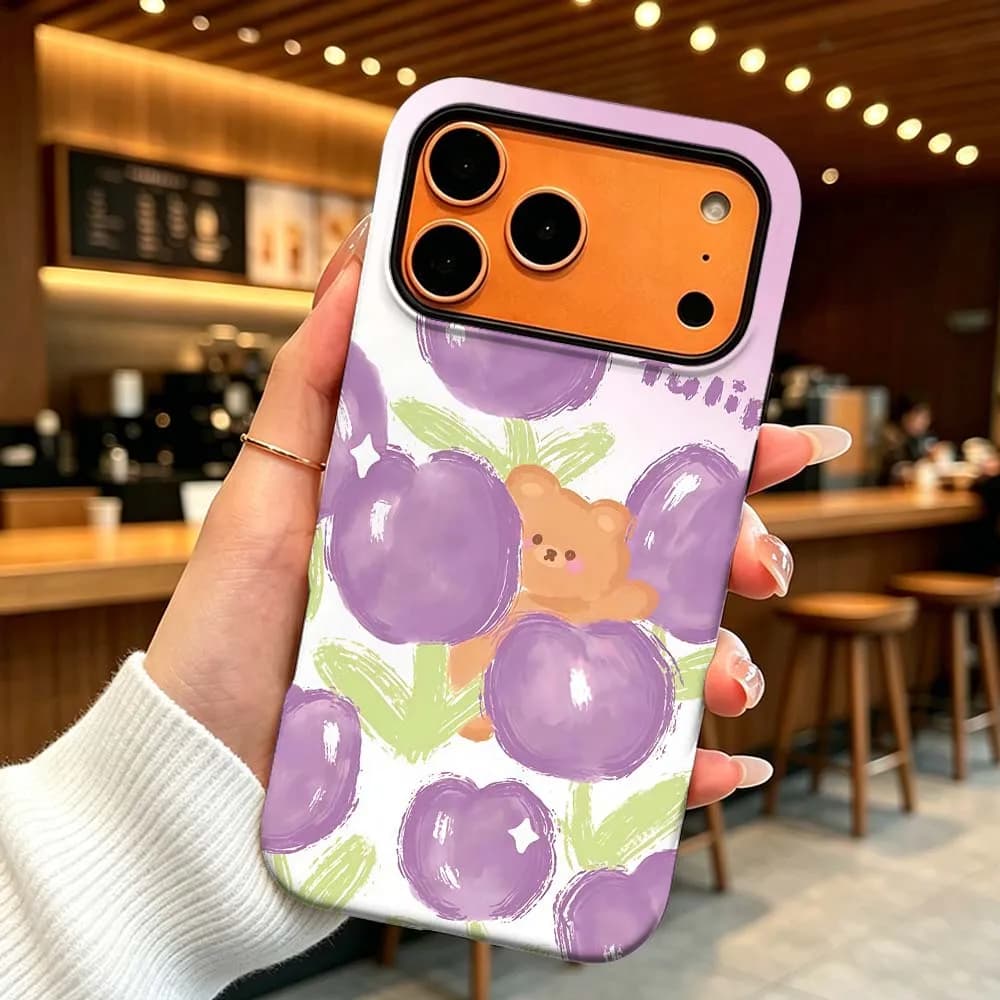Cartoon Rabbit Flower Phone Case For iPhone 17 Air 16 16e 15 14 13 12 11 XS Pro Max Plus 2-in-1 Film Anti-Drop Hard Funda