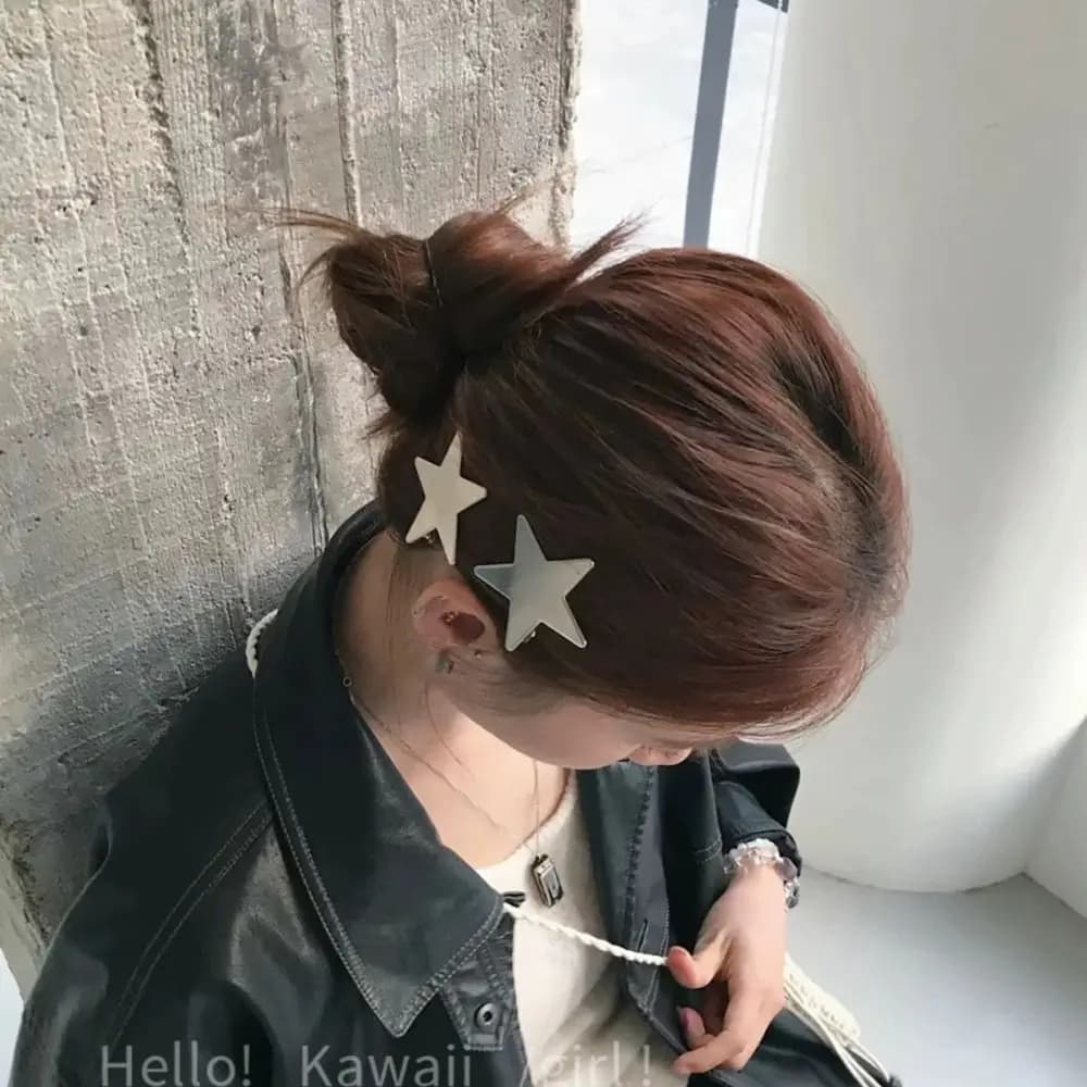 Lovely Y2K Silver Star Hair Clip Creative Spicy Girl Pentagram Hairpin Alloy Korean Metal Duckbill Clip Kids