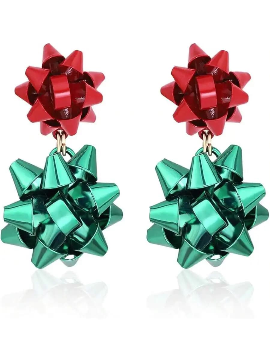 Orecchini pendenti con fiocco rosso verde festivo, gioielli da donna per feste natalizie