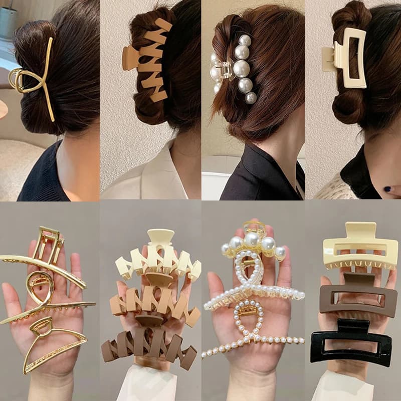 Clip per artiglio per capelli in metallo dorato per donna forcine per capelli in plastica accessori per capelli pinza cava geometrica Barrette colorate Clip di cristallo
