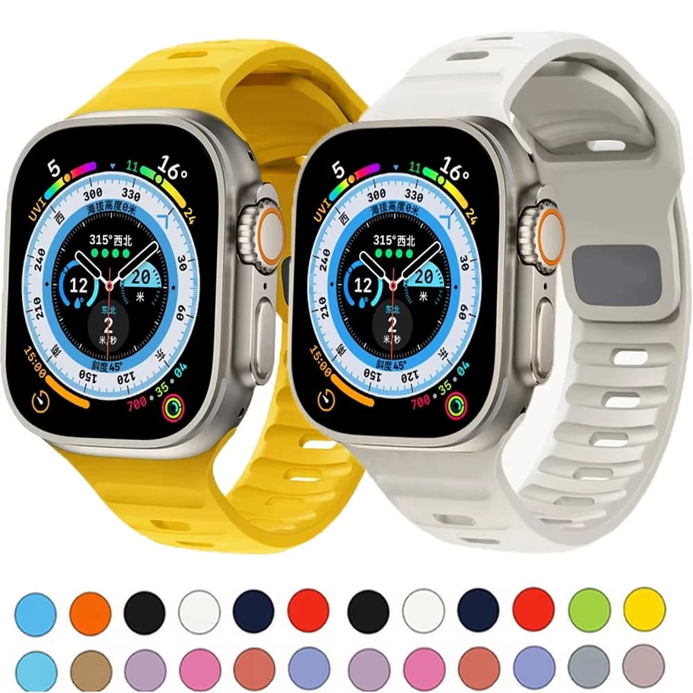 Black Square Clasp Silicone Strap For Apple Watch Series 11 10 9 8 7 6 5 SE Ultra Fits 49-38mm Durable Secure Comfort Men