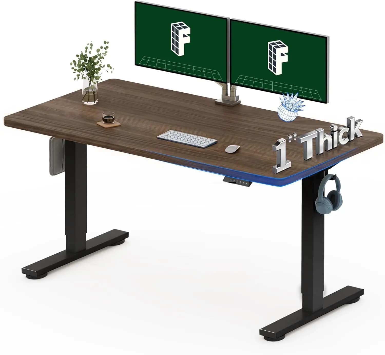 Electric Standing Desk 55"x28", One-Piece Seamless 1" Thick Desktop, Perfect for Home Office, Study & Multi-Monitor Setup, Black Walnut