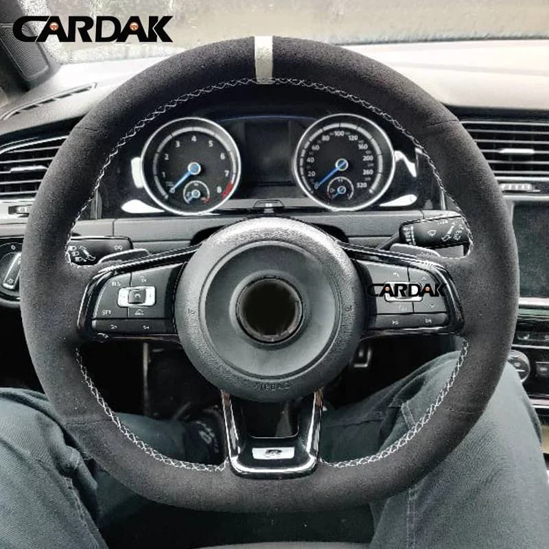 CARDAK Personalized Black Grey Suede Leather Cover for Volkswagen Golf 7 GTI Golf R MK7 VW Polo GTI Scirocco 2015 2016