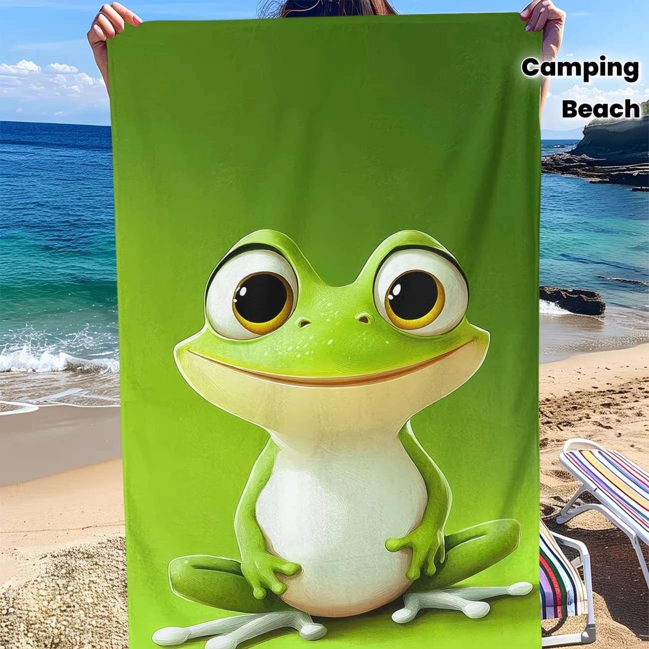 Telo Mare con Stampa Rana, Morbido, Leggero, Anti-Sabbia, Ultra-Assorbente, per Viaggi, Nuoto, Campeggio e Divertimento in Spiaggia, Accessori da Spiaggia