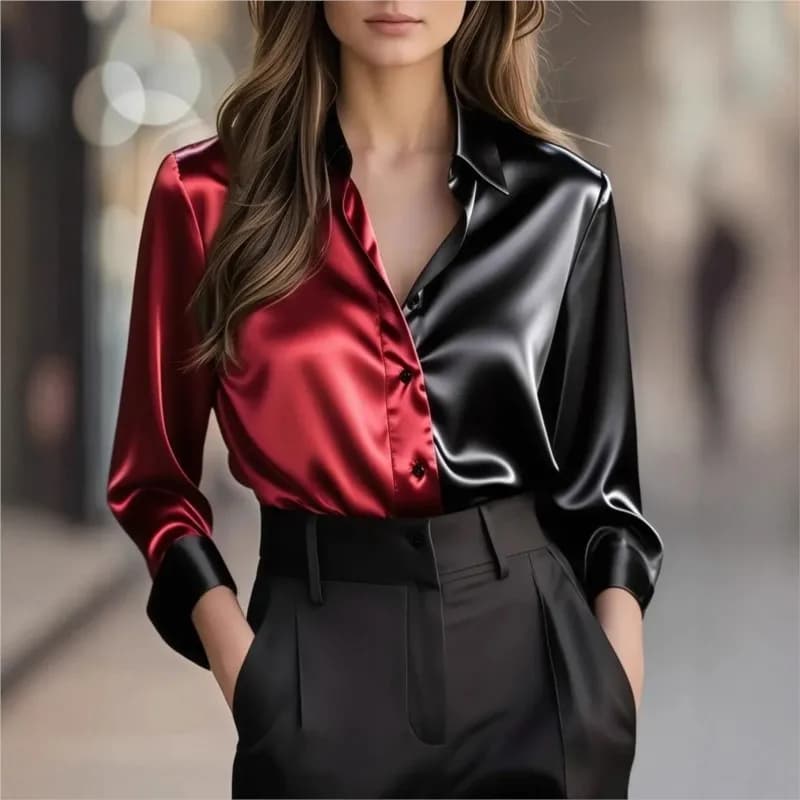 Camicie e camicette con finitura in raso di lusso per abiti da donna Top casual OL manica lunga monopetto eleganti camicette francesi solide