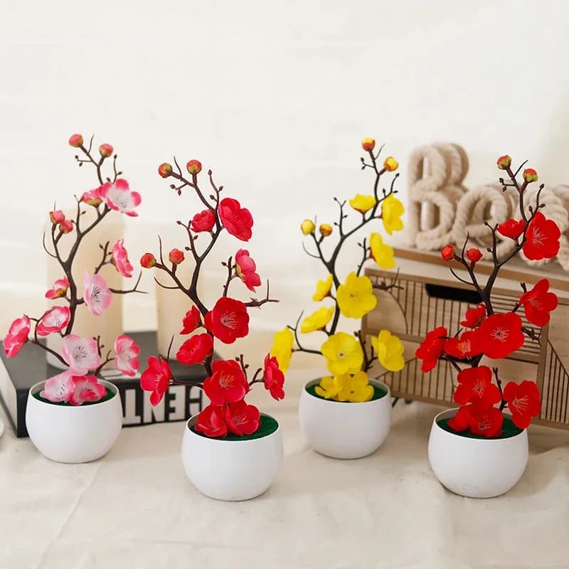 Artificial Plant in Vase with Simulated Prugna Flowers, Home Decoration, Office, Desk, Wedding Background and Party