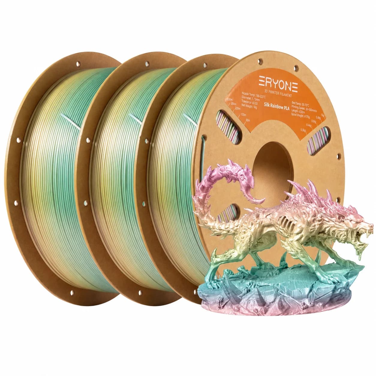 Eryone 3KG Filament PLA Rainbow 3d Printing, Large Multicolor Sale Available, Plasque Filament Silk 1 kg/bobine