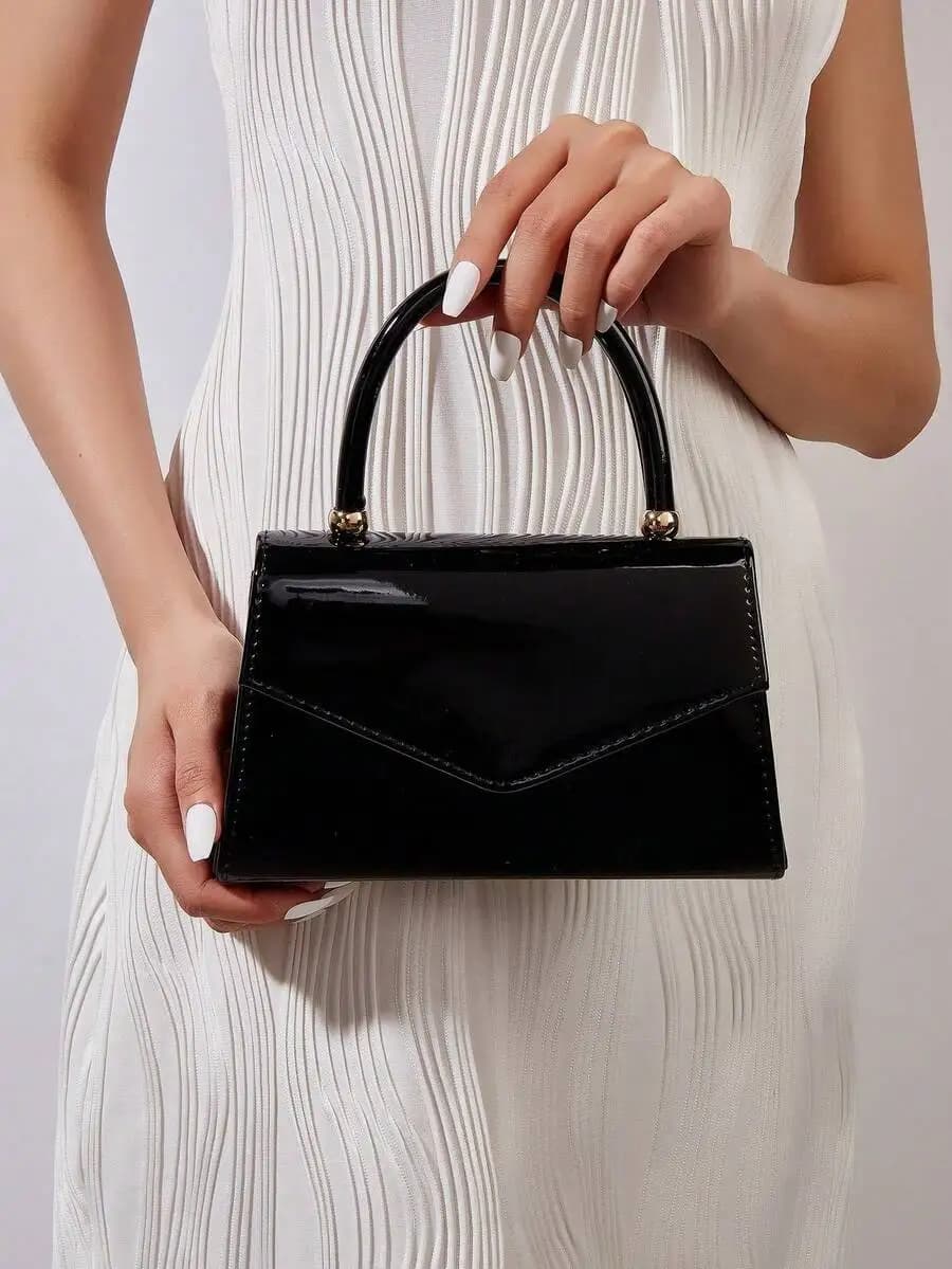 Elegant Black Patent Leather Envelope Handbag For Women