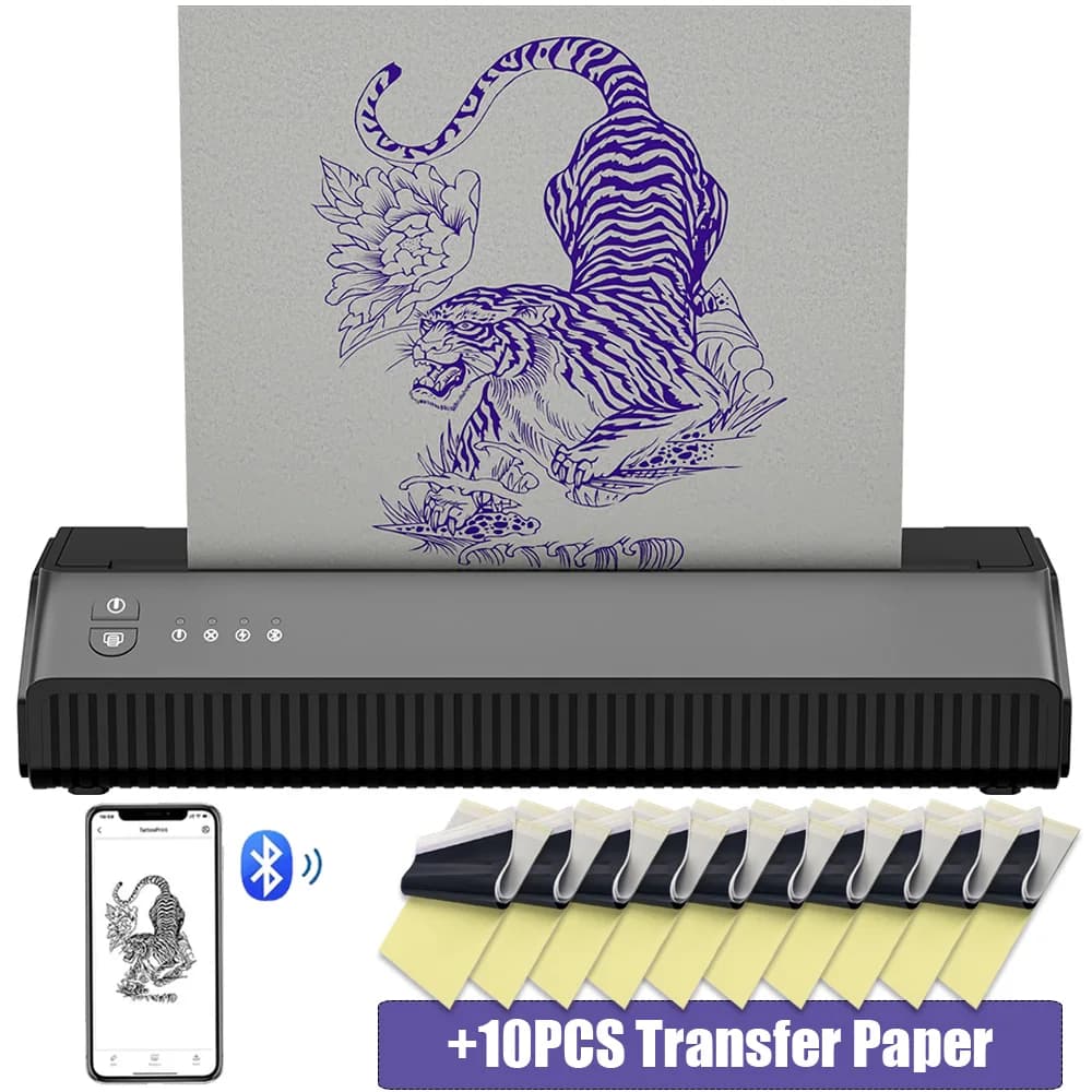 Wireless Tattoo Stencil Transfer Printer with Tattoo Transfer Paper Bluetooth USB Mobile Portable Thermal Printer Machine