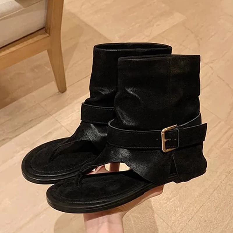 Eilyken Women Clip Toe Ankle Boots Sandals Fashion Square Low Heels Shoes Street Style Buckle Strap Botas Para Mujer