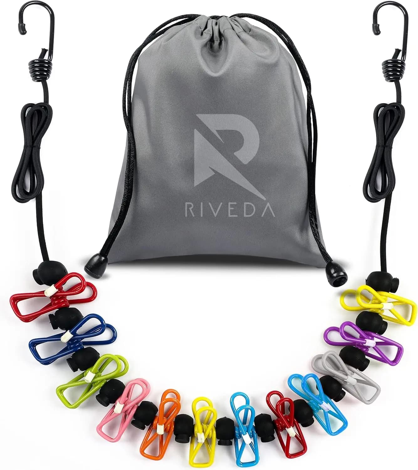 Stendibiancheria Portatile da Viaggio con 12 Clip e Borsa, Corda Elastica per Campeggio e Asciugatura Interna/Esterna