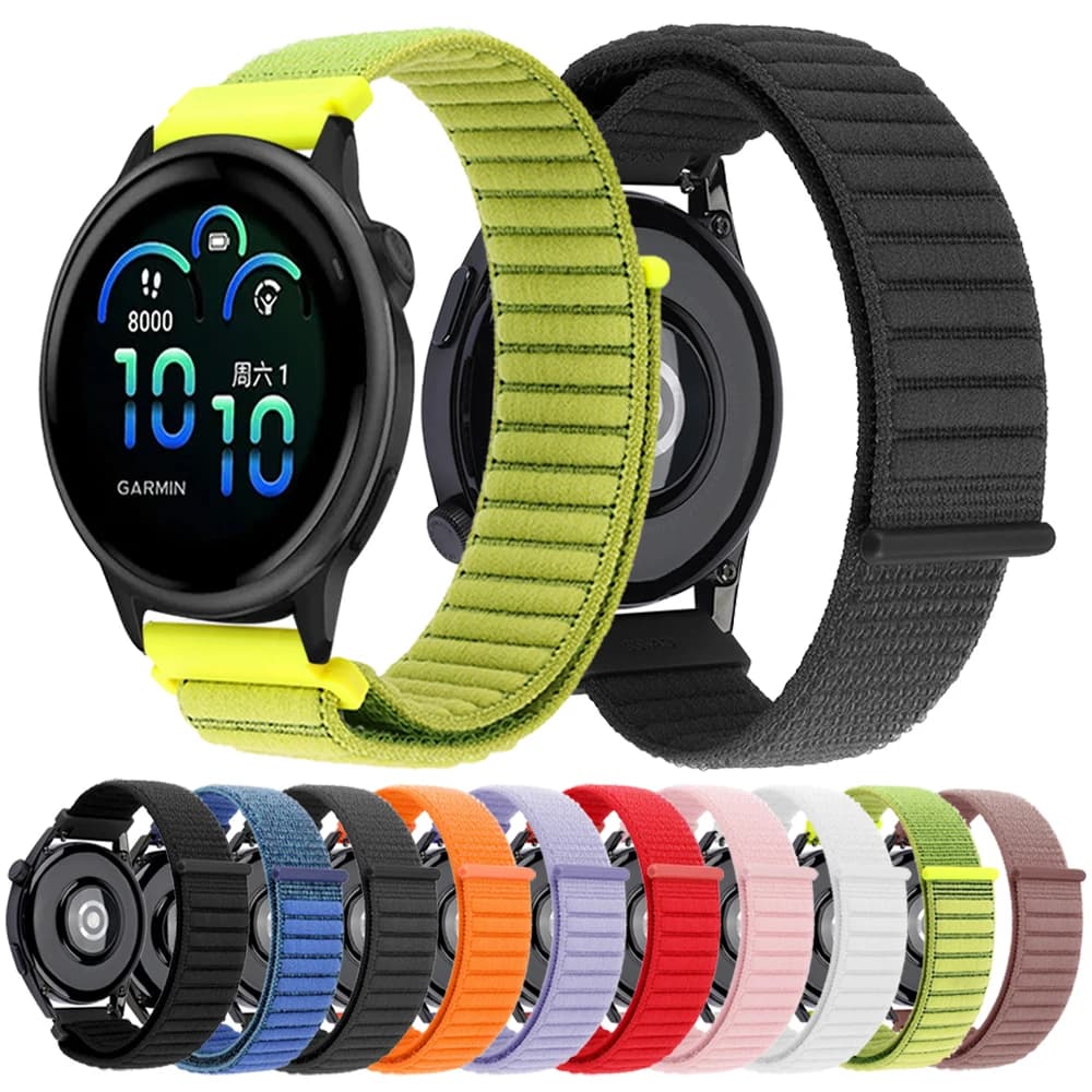 22mm 20mm Fasce ad anello in nylon per Garmin Venu 2 Plus 3 Sq Approach S50 Strap Vivoactive 4 5 6 Forerunner 265 570 255 Bracciale musicale