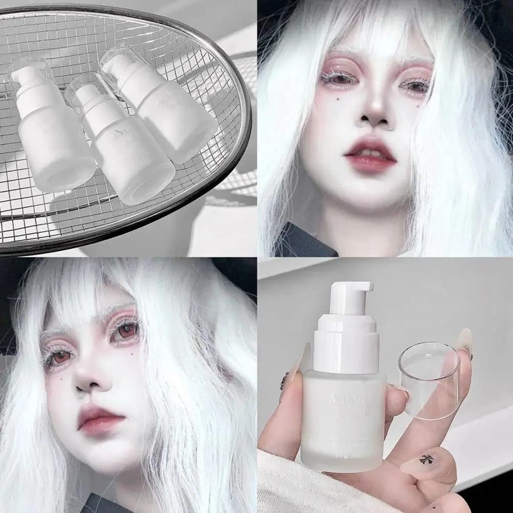 Fondotinta Liquido Bianco Opaco, Impermeabile a Lunga Durata con Copertura Modulabile, Base Primer Correttore per Trucco Cosplay e Halloween