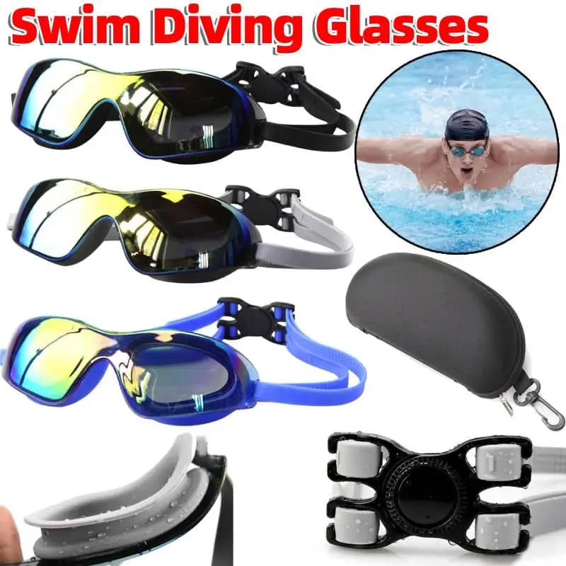 Professional Swimming Glasses for Outdoor Swimming Pool, Electroplated Diving Glasses Without Loss, Adjustable Swimming Sports Glasses