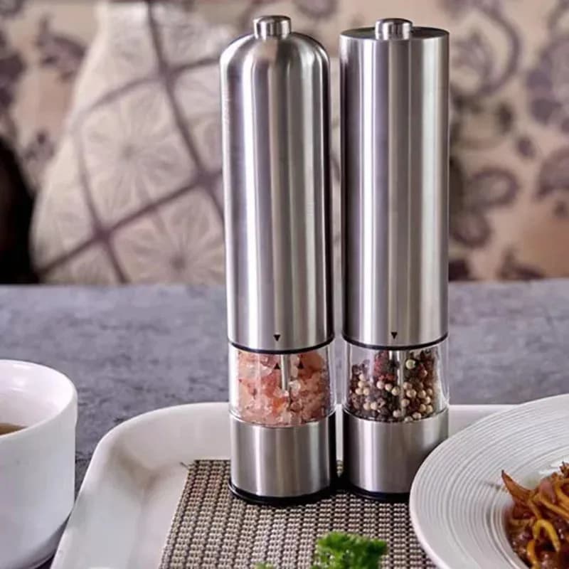 Electric Salt Pepper Grinder Set Stainless Steel One Handed Operation Automatic Spice Mill with Light for Kitchen