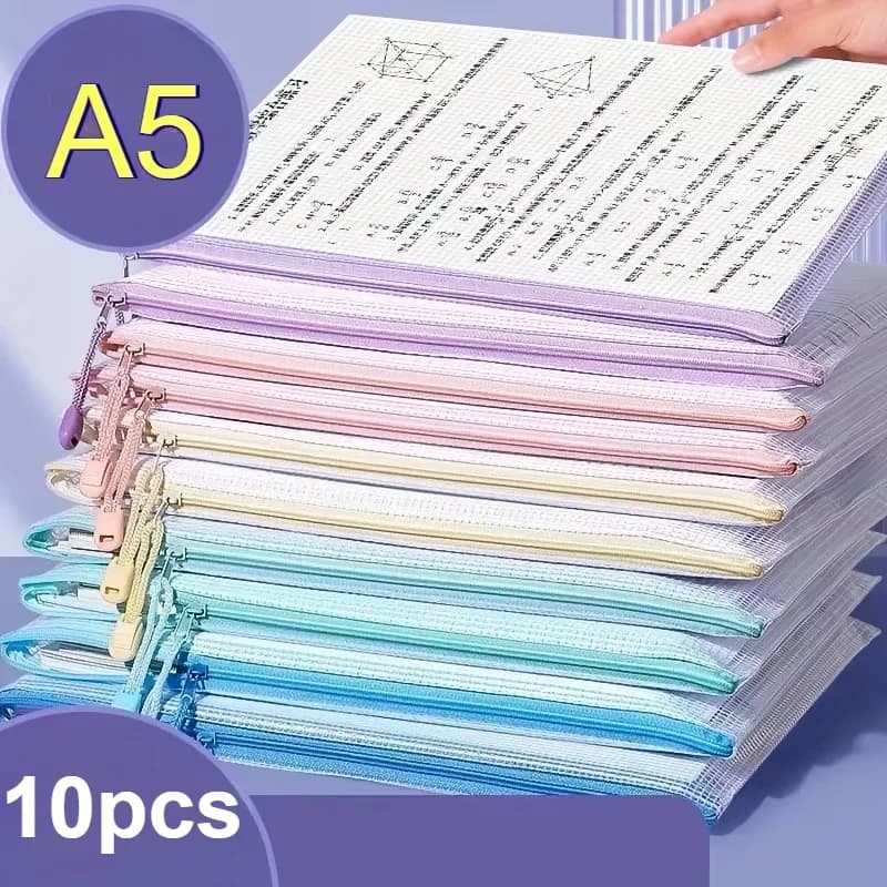 10 cartelle di file trasparenti A4 per aula multicolore, documenti per ufficio, organizzazione, sacchetti di stoccaggio con chiusura a cerniera, materiale scolastico
